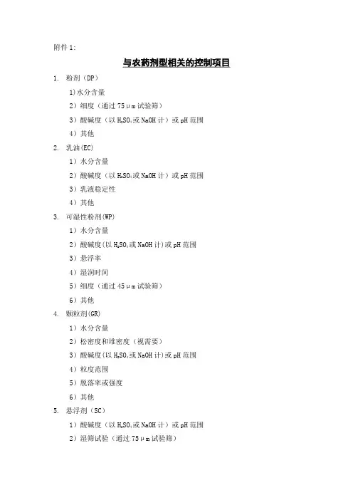 各种剂型农药检测指标