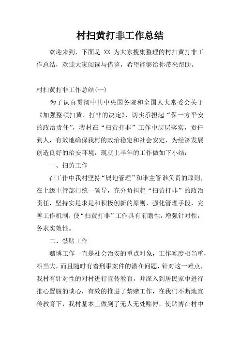 村扫黄打非工作总结