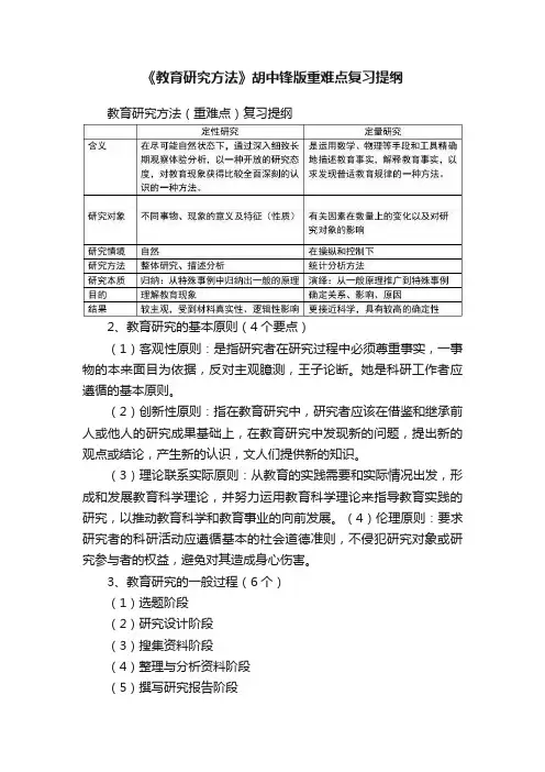 《教育研究方法》胡中锋版重难点复习提纲