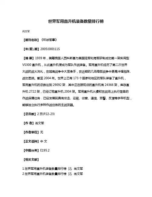 世界军用直升机装备数量排行榜