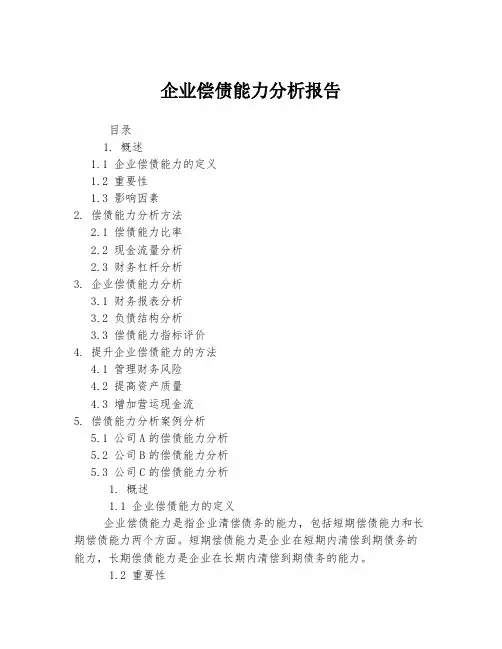 企业偿债能力分析报告