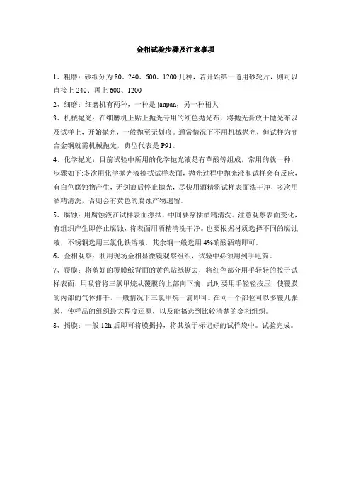 现场金相试验步骤及注意事项