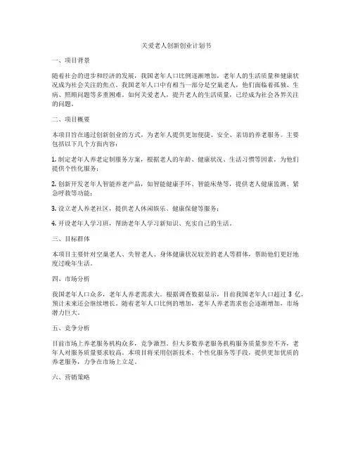 关爱老人创新创业计划书