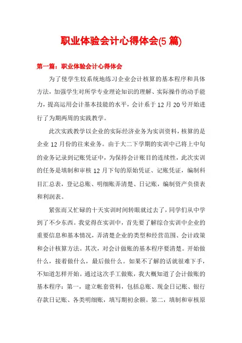 职业体验会计心得体会(5篇)