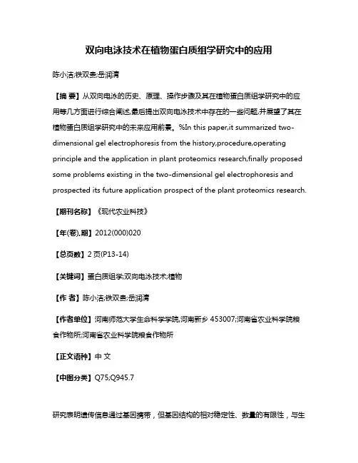双向电泳技术在植物蛋白质组学研究中的应用