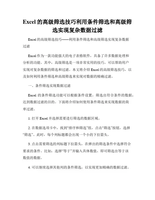 Excel的高级筛选技巧利用条件筛选和高级筛选实现复杂数据过滤