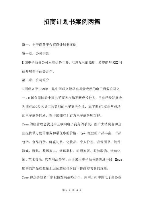 招商计划书案例两篇