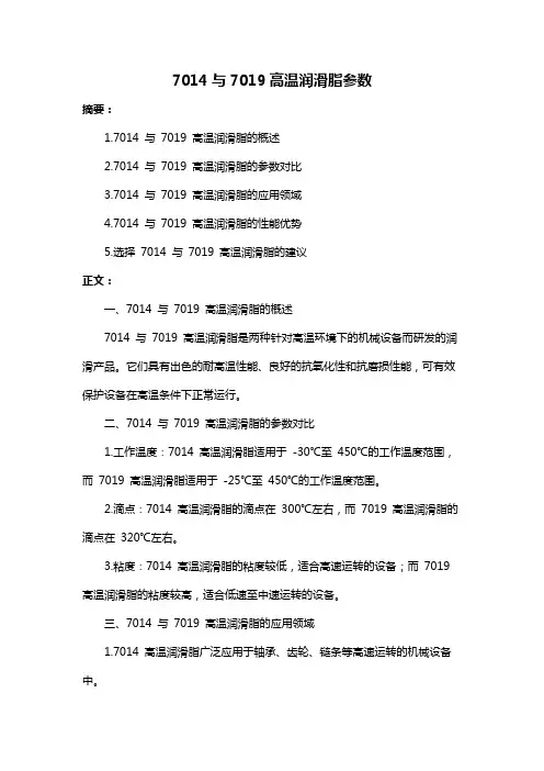 7014与7019高温润滑脂参数
