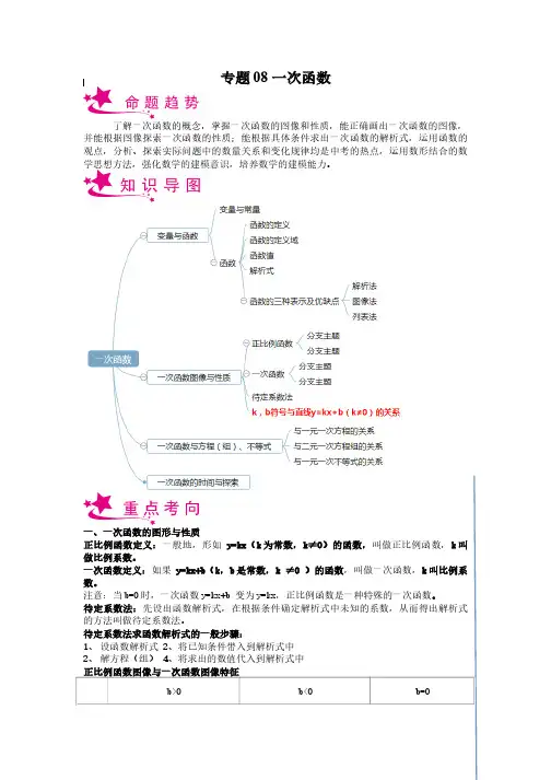 专题08 一次函数-备战2023年中考数学一轮复习考点帮(上海专用)(原卷版)