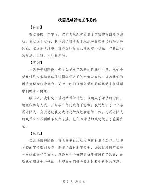 校园足球活动工作总结
