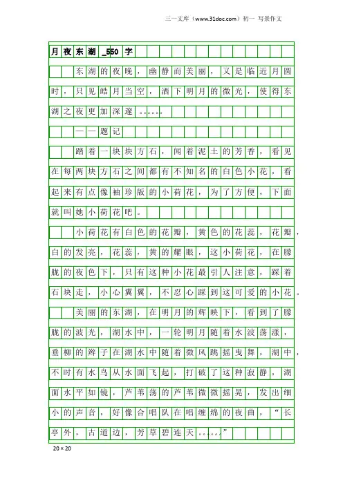 初一写景作文：月夜东湖_550字