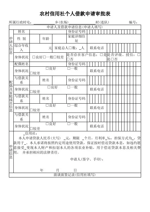 农村信用社个人借款申请审批表
