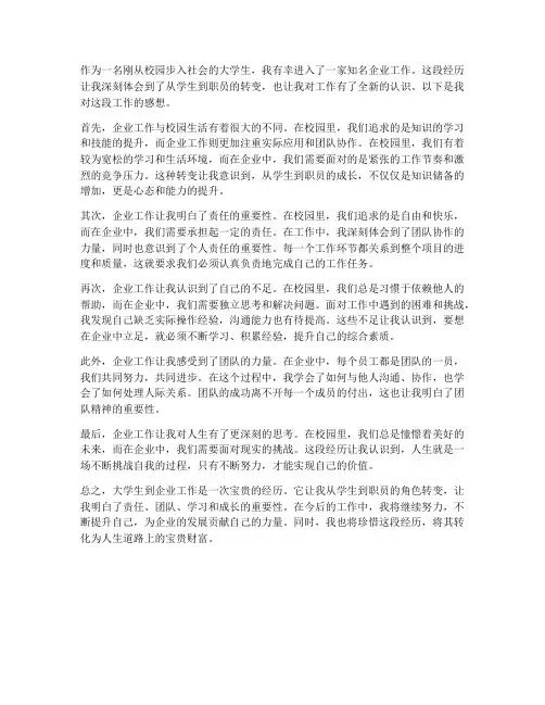 大学生到企业工作感想