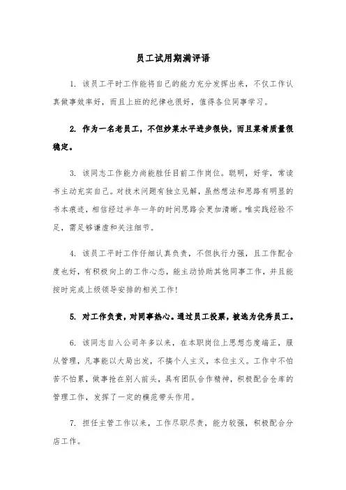 员工试用期满评语(四篇)
