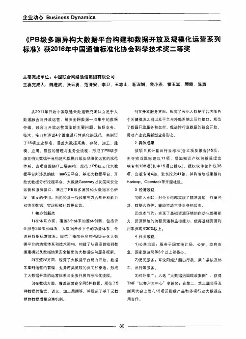 《PB级多源异构大数据平台构建和数据开放及规模化运营系列标准》