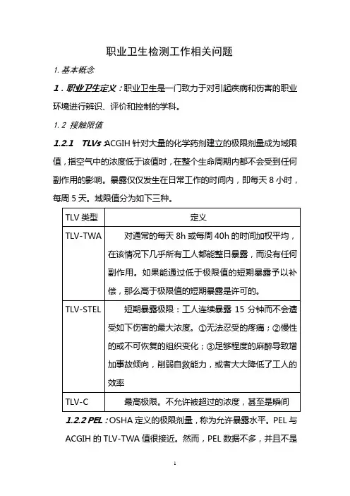 职业卫生检测工作相关问题
