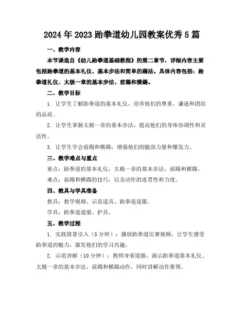 2024年2023跆拳道幼儿园教案优秀5篇