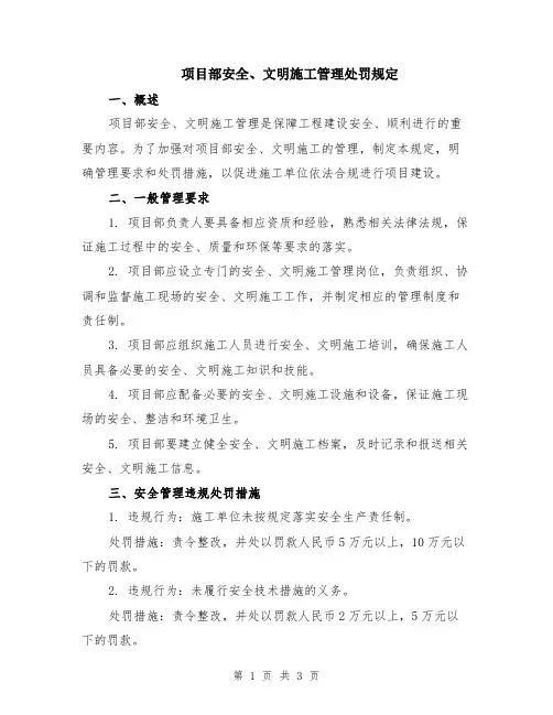 项目部安全、文明施工管理处罚规定