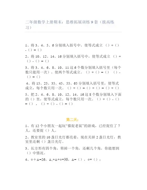二年级数学上册期末：思维拓展训练9套(拔高练习)