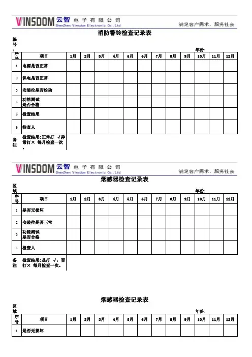 消防警铃和烟感器检查记录表