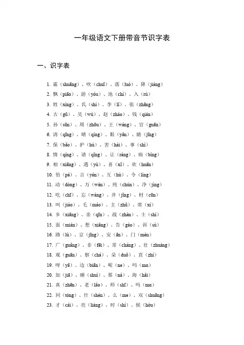 一年级语文下册带音节识字表