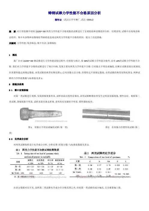 铸钢试棒力学性能不合格原因分析 转