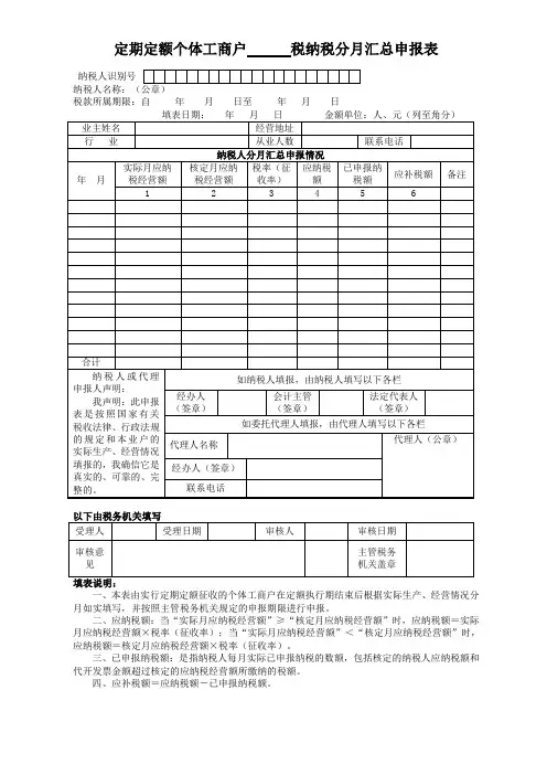 (表6.2)定期定额个体工商户纳税分月汇总申报表