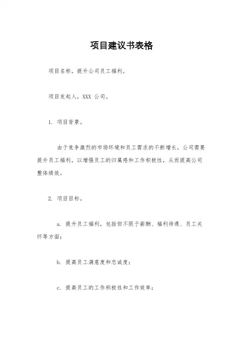 项目建议书表格