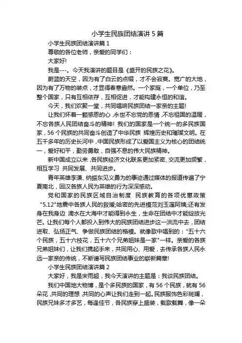 小学生民族团结演讲5篇
