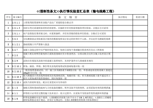 强制性条文执行情况检查汇总表(输电线路工程)
