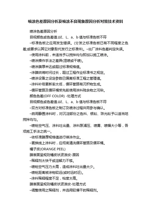 喷涂色差原因分析及喷涂不良现象原因分析对策技术资料