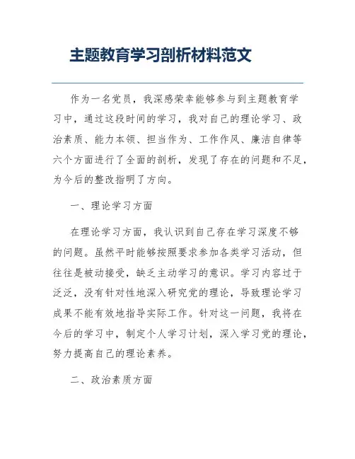 主题教育学习剖析材料范文