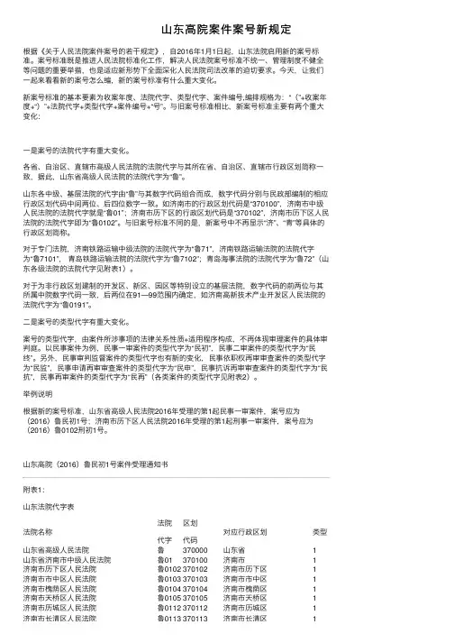 山东高院案件案号新规定