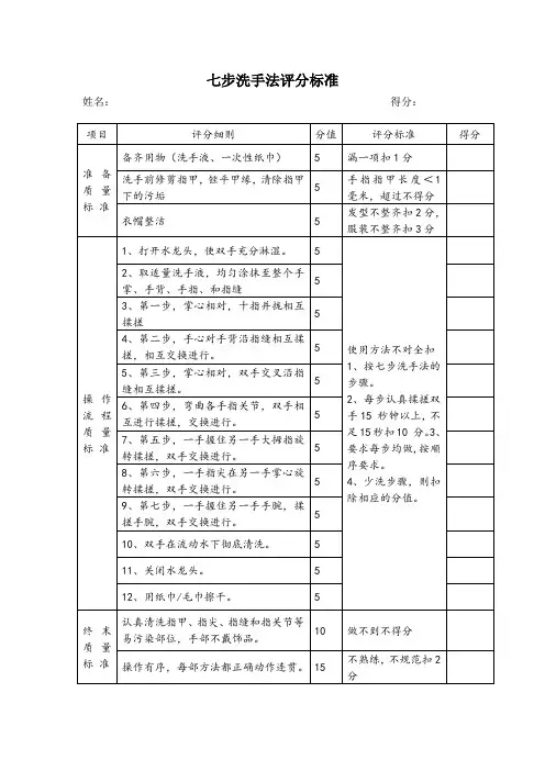 七步洗手法评分标准