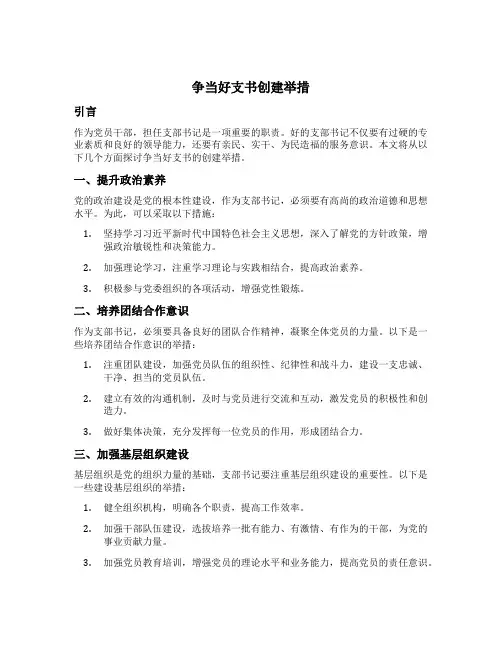 争当好支书创建举措