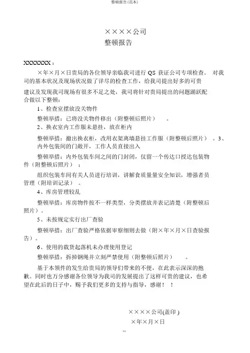 整改报告(范本)