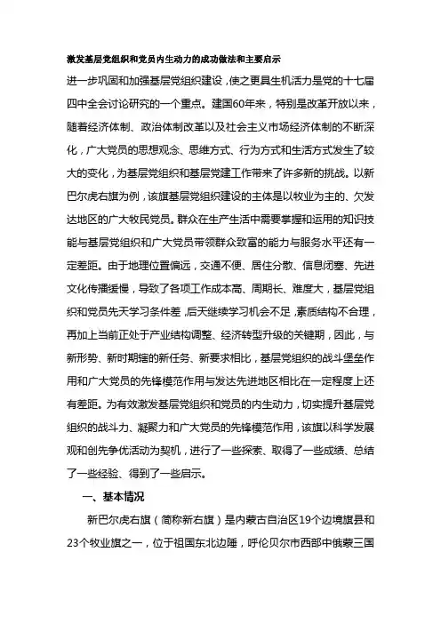 激发基层党组织和党员内生动力的成功做法和主要启示