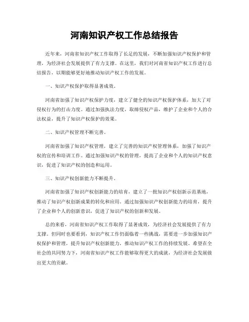 河南知识产权工作总结报告