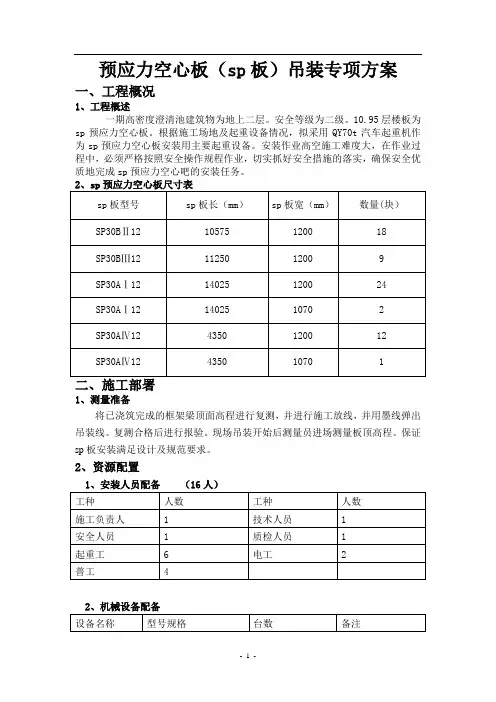 预应力空心板(sp板)吊装方案