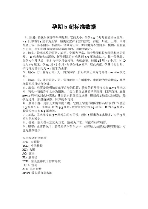孕期B超标准数据--一目了然