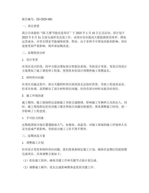 关于延期改造的申请报告