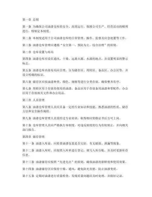 公司油漆仓库管理制度