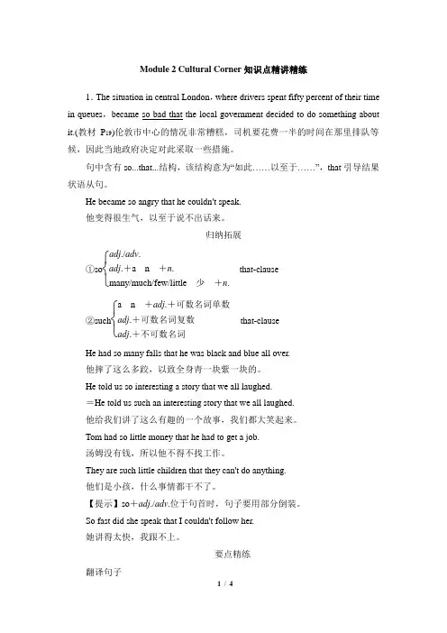 外研版高一英语必修4_Module2_Cultural_Corner知识点精讲精练