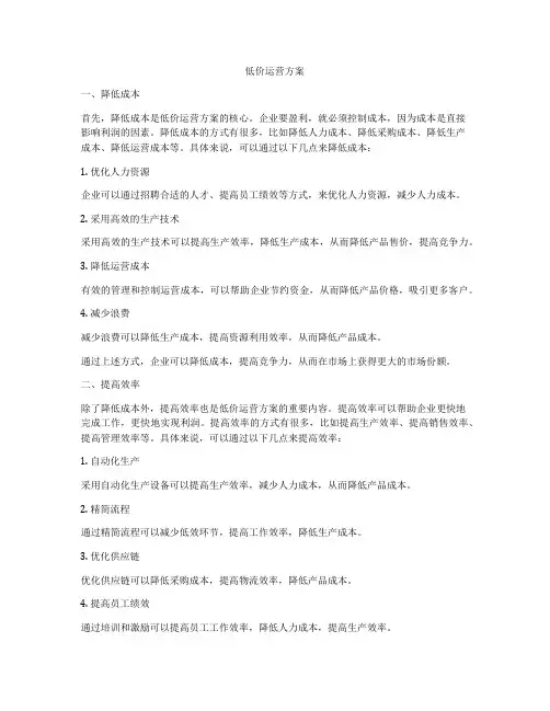 低价运营方案