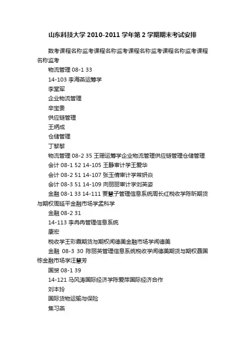 山东科技大学2010-2011学年第2学期期末考试安排