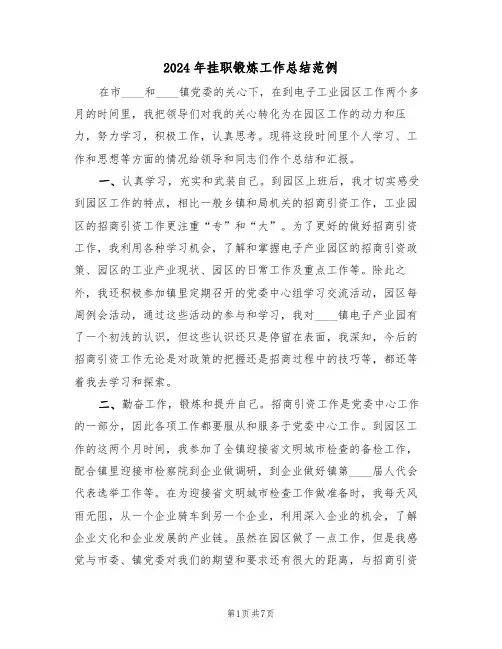 2024年挂职锻炼工作总结范例（3篇）