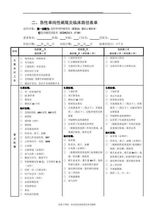 最新急性阑尾炎临床路径表单