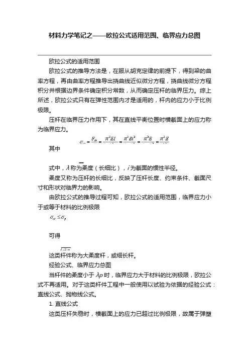 材料力学笔记之——欧拉公式适用范围、临界应力总图