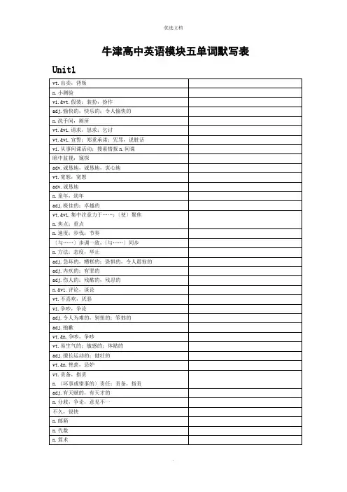 牛津高中英语模块五单词默写表