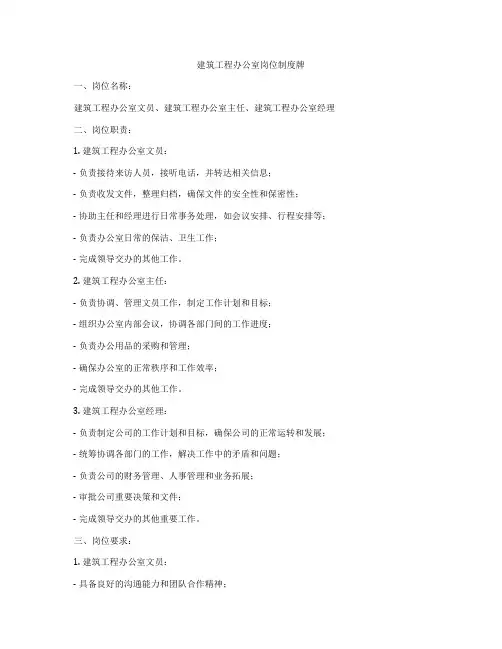 建筑工程办公室岗位制度牌